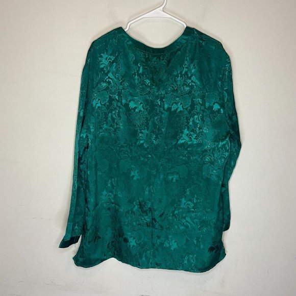 VTG Victorias Secret Gold Label Night Shirt Womens L Green Floral Embossed Sleep - Picture 3 of 8